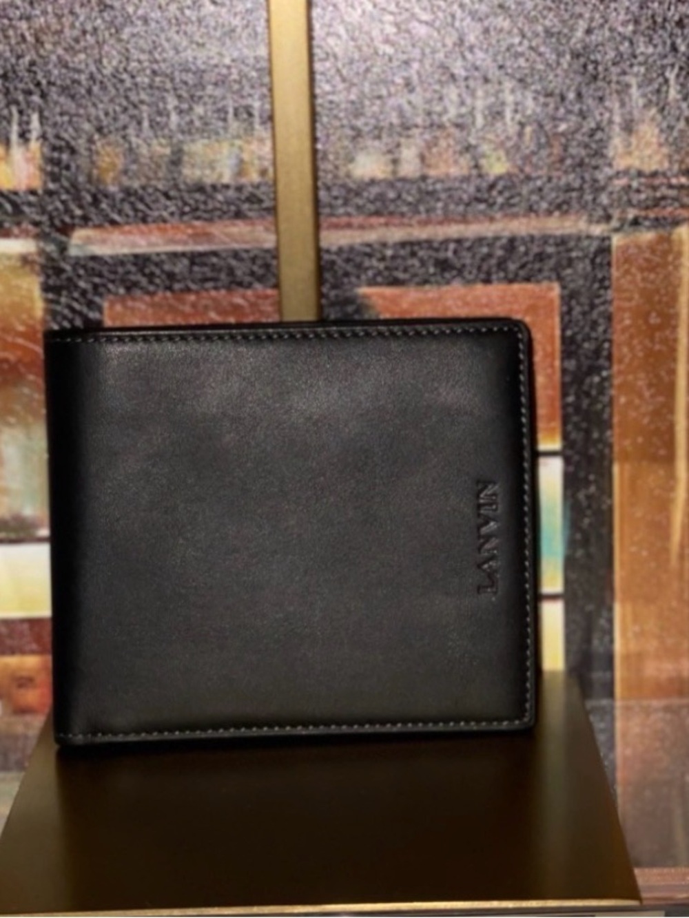 Lanvin Black Leather Bifold Wallet Minimalist Luxury Classic